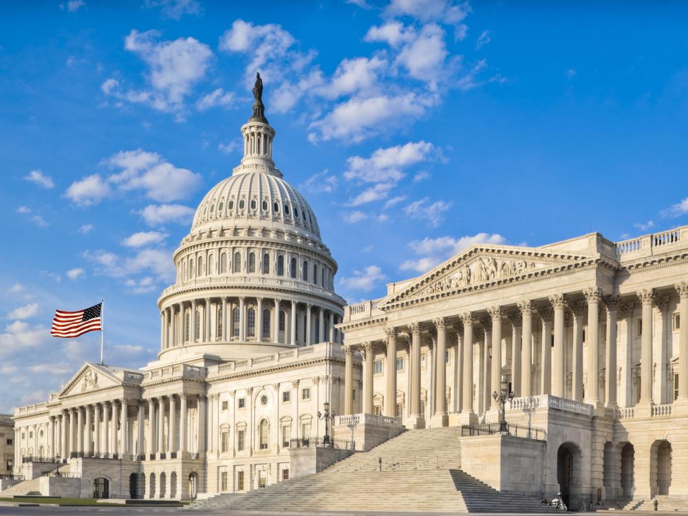 The U.S. Capitol building with Senate Chamber on a sunny day