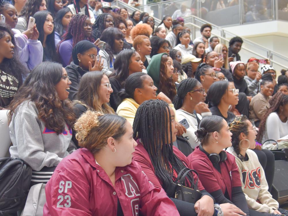 Students watch performances during the Pride in our Community pep rally