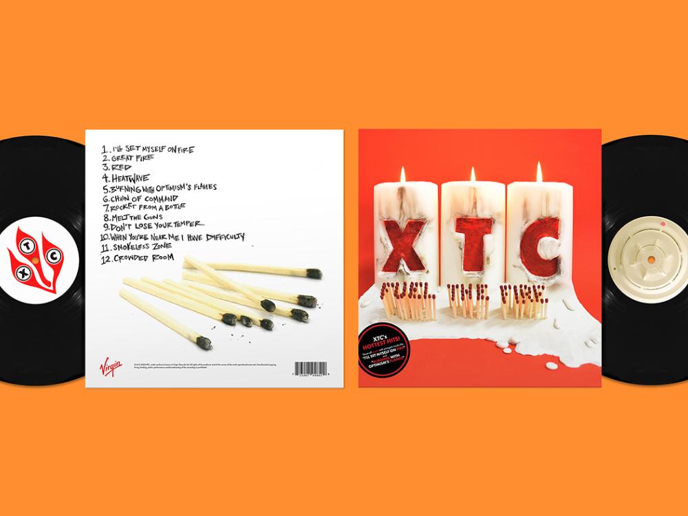 The front and back album cover for XTC Fuel the Fire. 