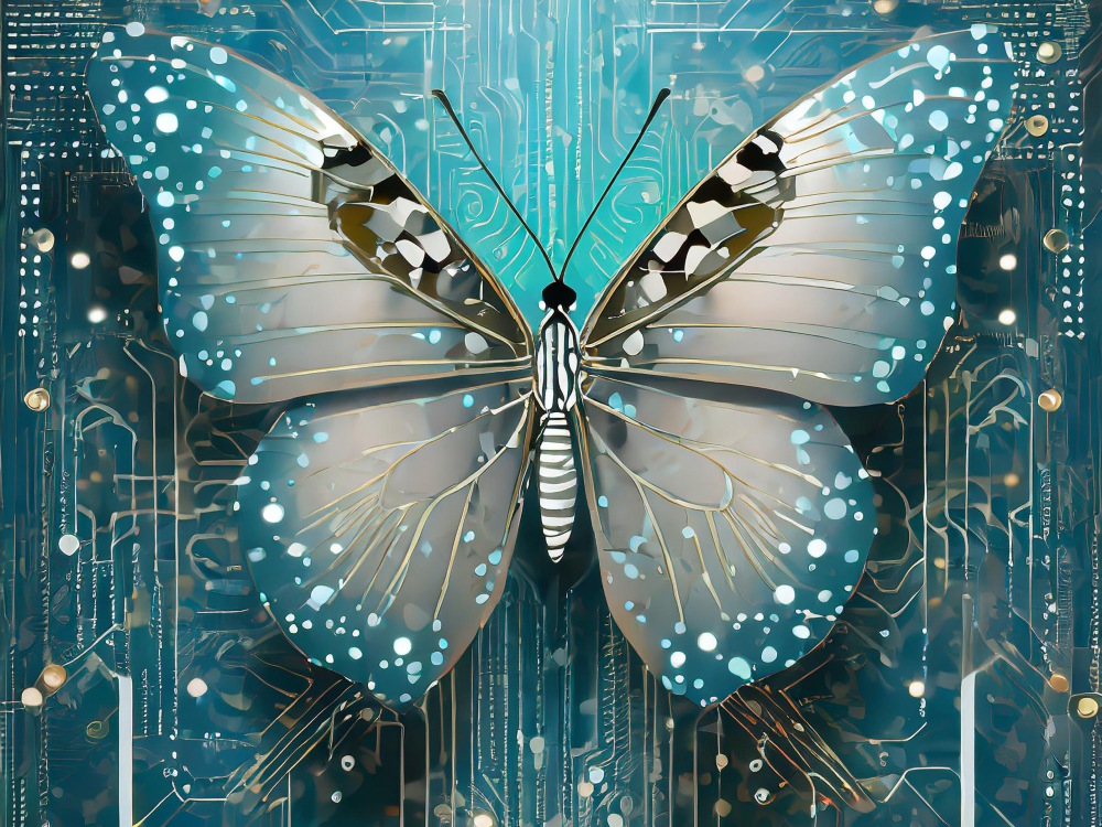 stylized image of a butterfly over a circuitboard