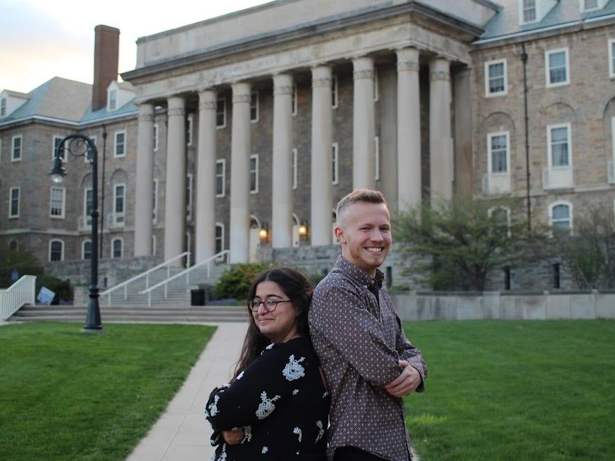 Amanda Mohamed (left) and Harrison Brennan (right) in front of Old Main.