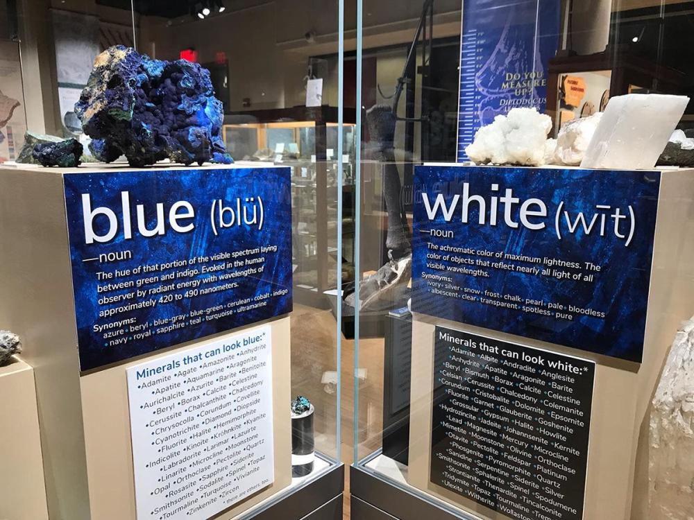 Blue and white minerals exhibit
