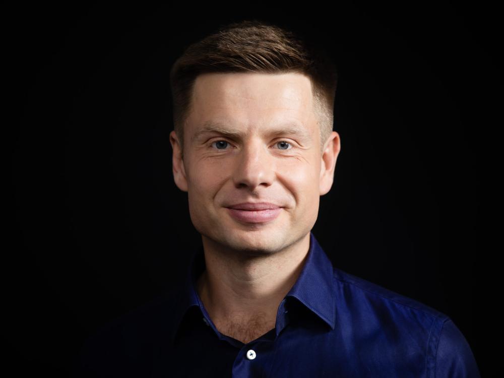 A portrait of Oleksiy Goncharenko, a member of Ukraine's parliament