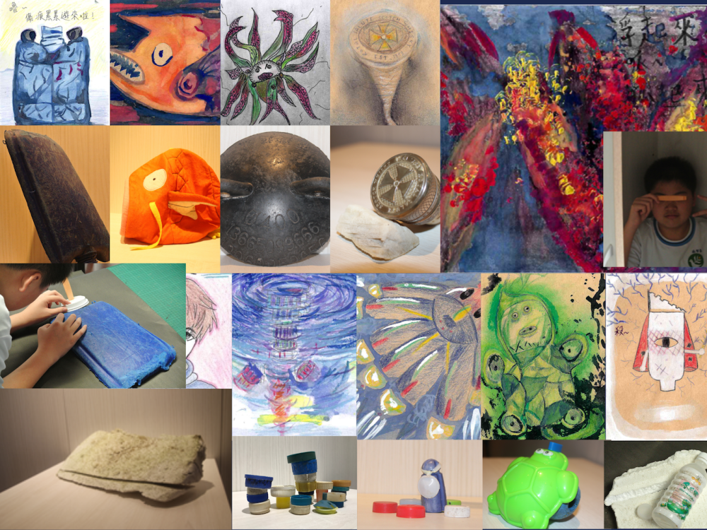 Art postcards created from marine debris