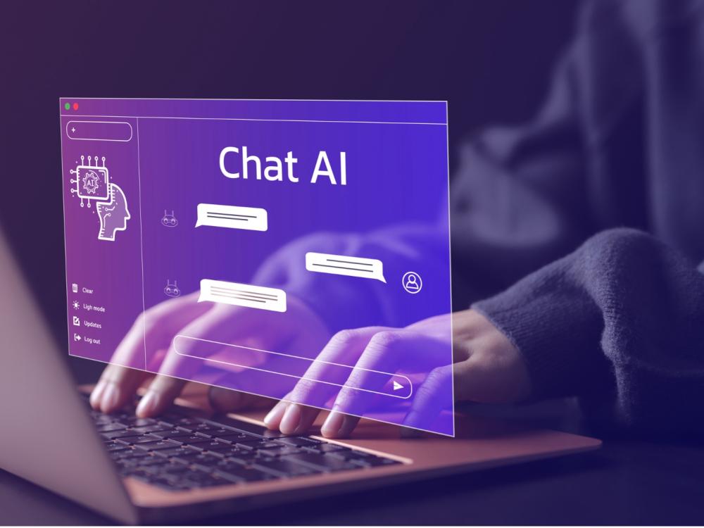 A person seated at a keyboard using Chat AI tools to make something