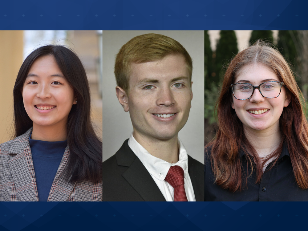 Composite photo of headshots featuring Mabel Tong, Nate Carey, and Bridget Reheard