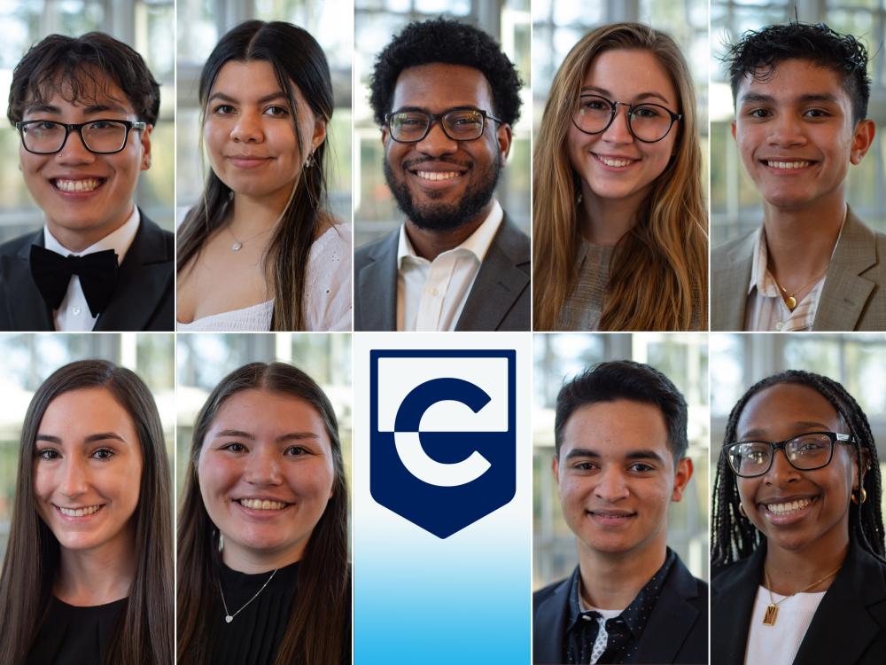 Nine headshots of students with the Clark Foundation logo in the bottom middle