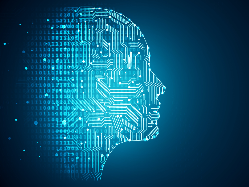 a human profile made up of computer pixel