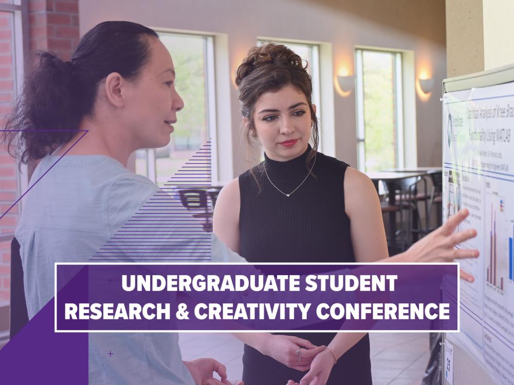 person viewing a student research poster