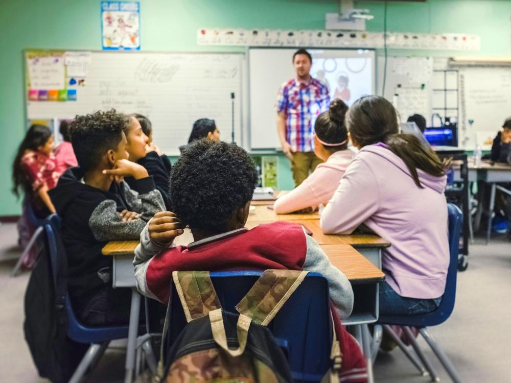 Students and teacher in a school classroom