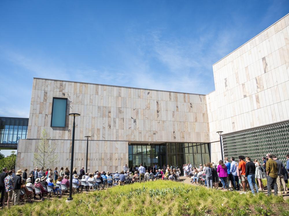 Crowd in front of a building, the new Palmer Museum