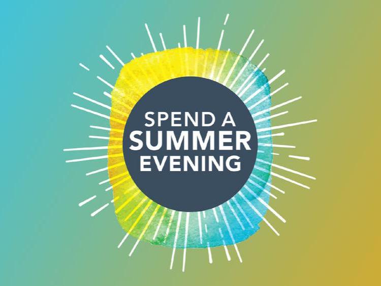 Spend a Summer Evening colorful graphic with text.