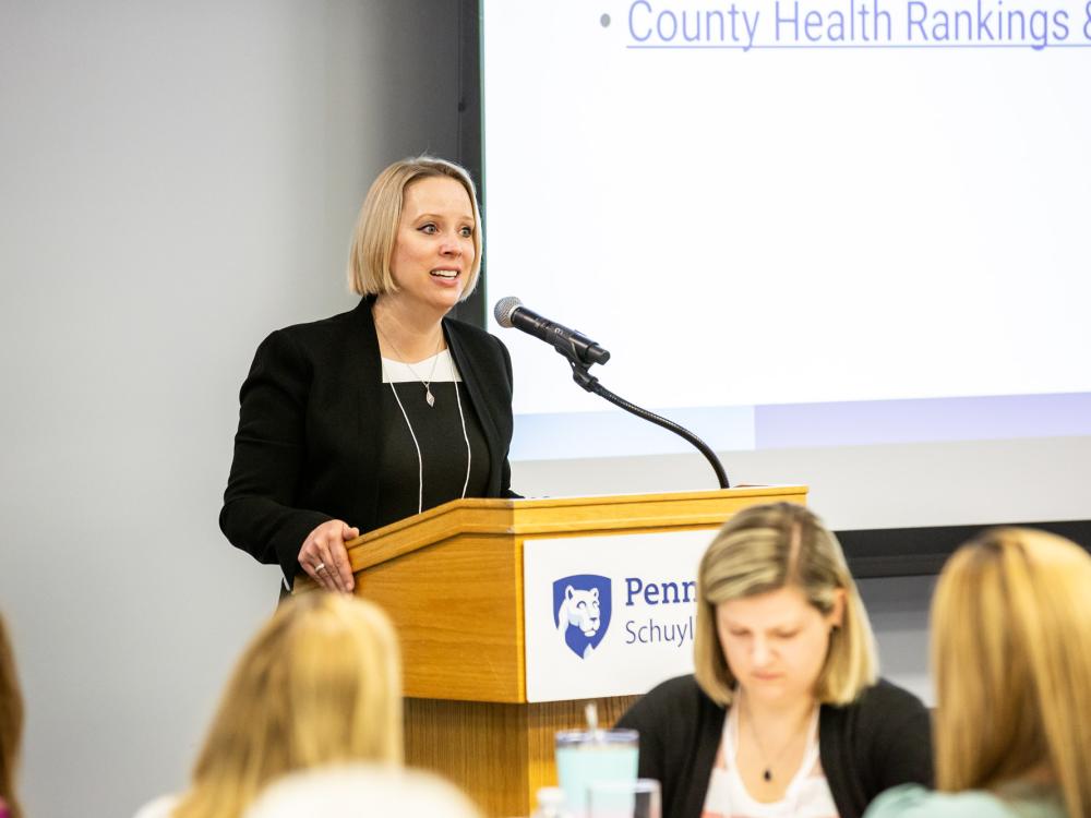 Dr. Jennifer Kraschnewski, Director of Penn State CTSI, delivers opening remarks