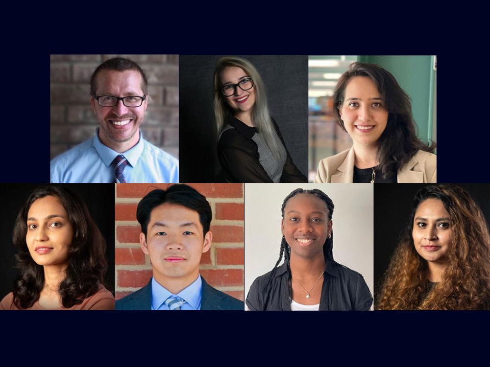 Top row, left to right: Nate Schierman, Taylor Shipton, and Mahsa Adib. Bottom row, left to right: Sana Ahrar, Eric Chen, Jaylaan Pough, and Nusrat Tabassum.