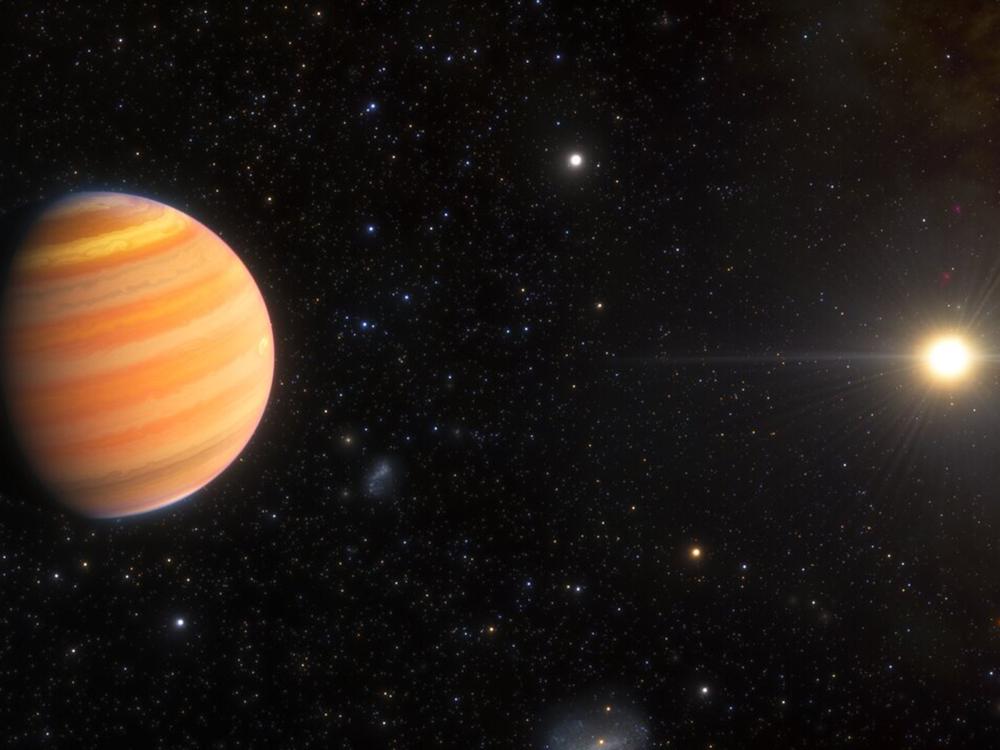 Artistic rendering of a large planet next to a bright star