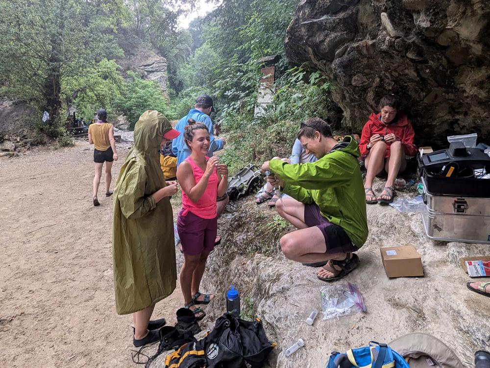 Graduate students in the International Biology Course collect samples with Max Lloyd, assistant professor at Penn State.