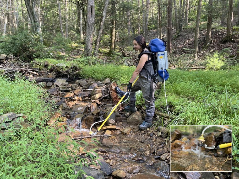 grad student sampling a small stream