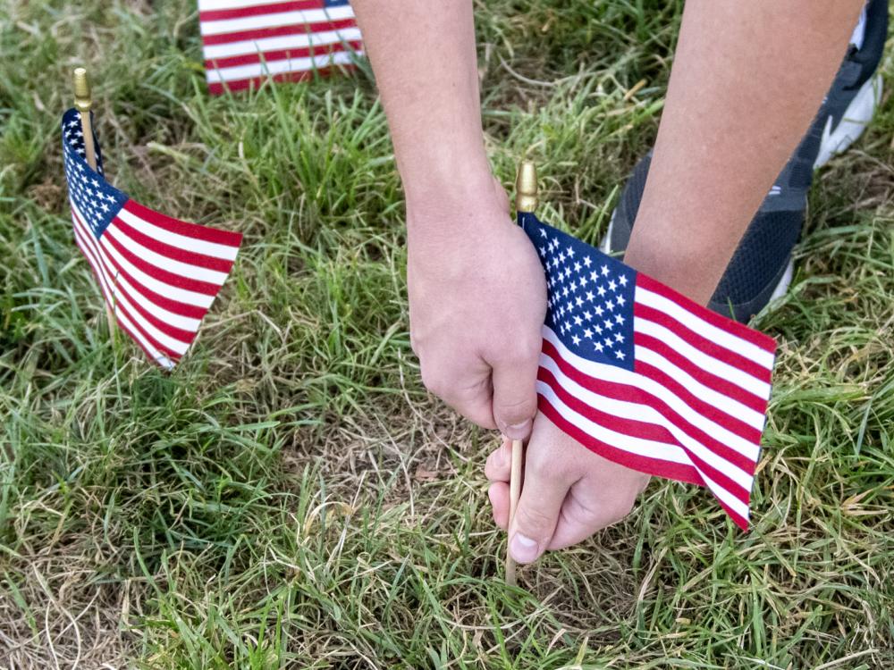 placing flags in Old Main lawn