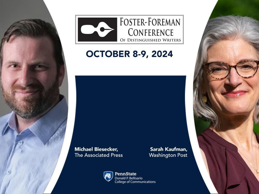 Portraits of two people divided by a "Foster-Foreman Conference" logo