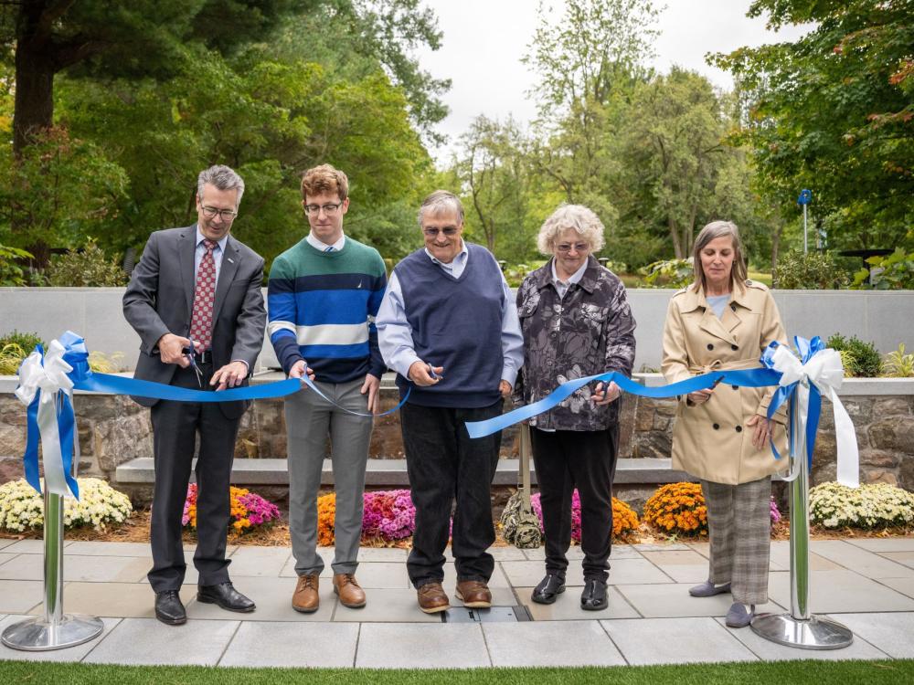 Five guests cut a dedication ribbon at the new Glenhill Gardens at Penn State Behrend