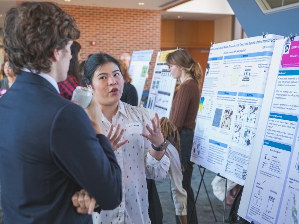 Suk Lan Ser, winner of the first-place graduate poster prize, presents her research at the Biology and Ecology Student Research Showcase on Nov. 1, 2024.