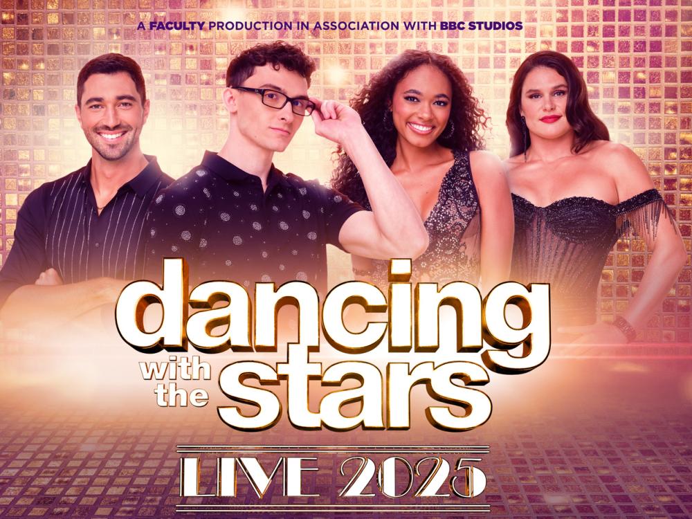 A promo picture with four people and the words Dancing with the Stars live 2025