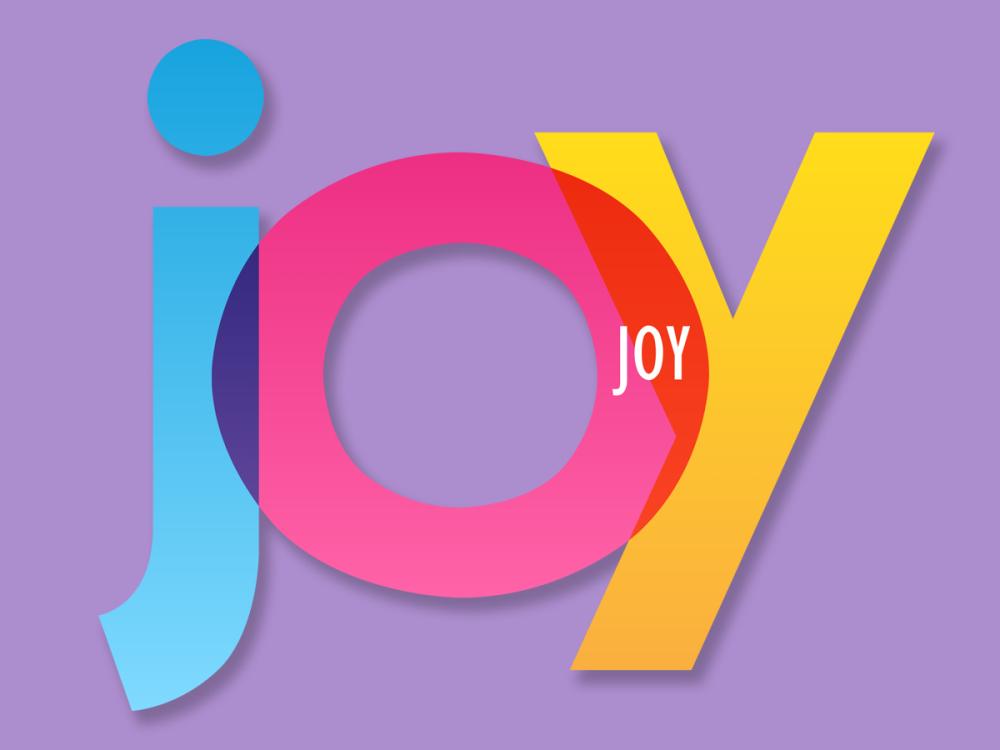 A graphic of the word JOY spelled out in bright, happy colors