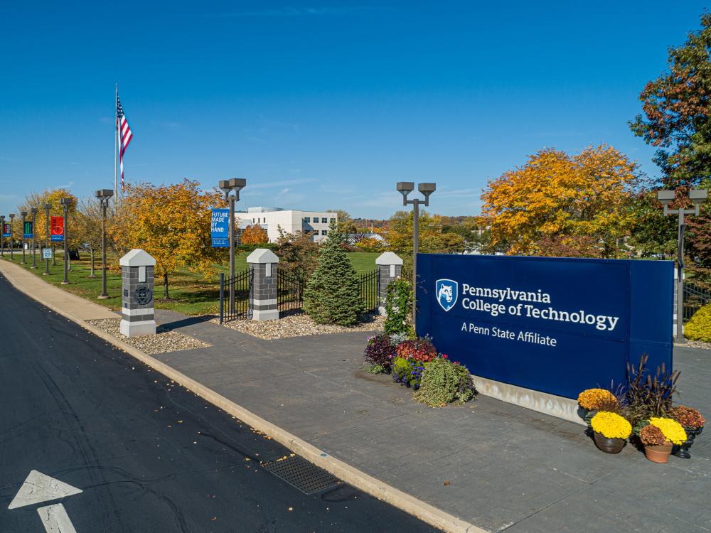 Penn College's sign at the entrance to campus