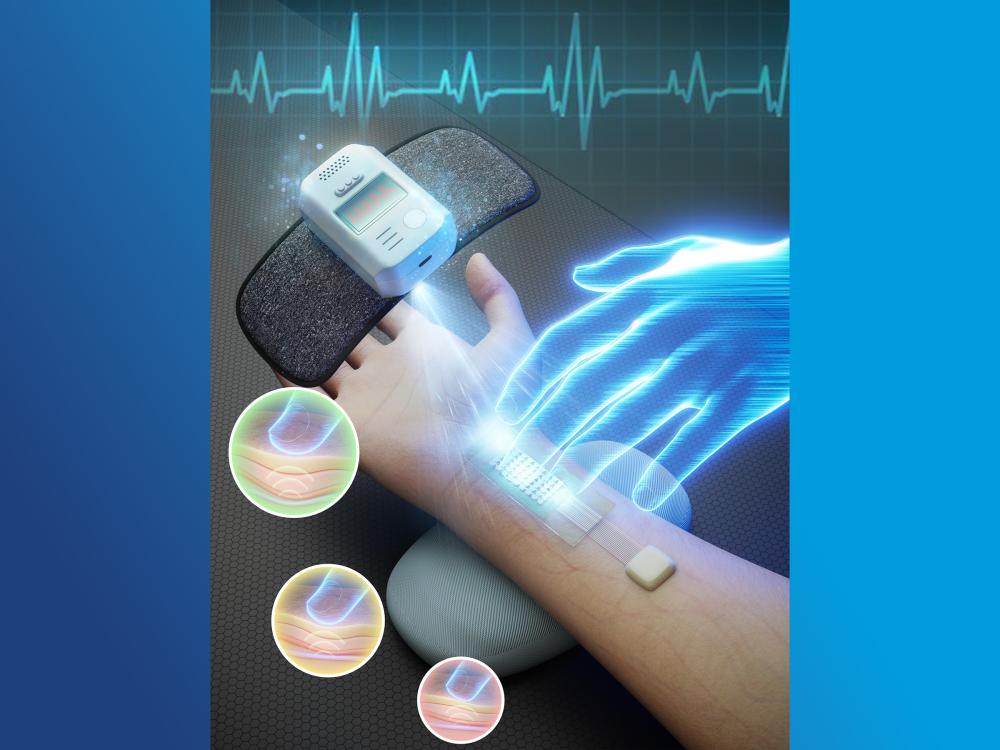 A depiction of an arm and sensor demonstrating a pressure-sensing platform to monitor pulse