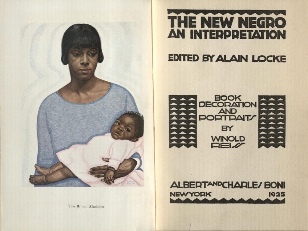 woman holding a small child, citation "The New Negro: An Interpretation"