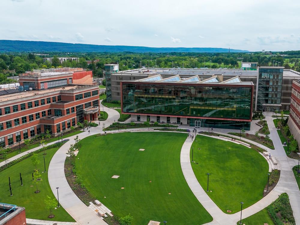 Aerial shot of a newly constructed building.