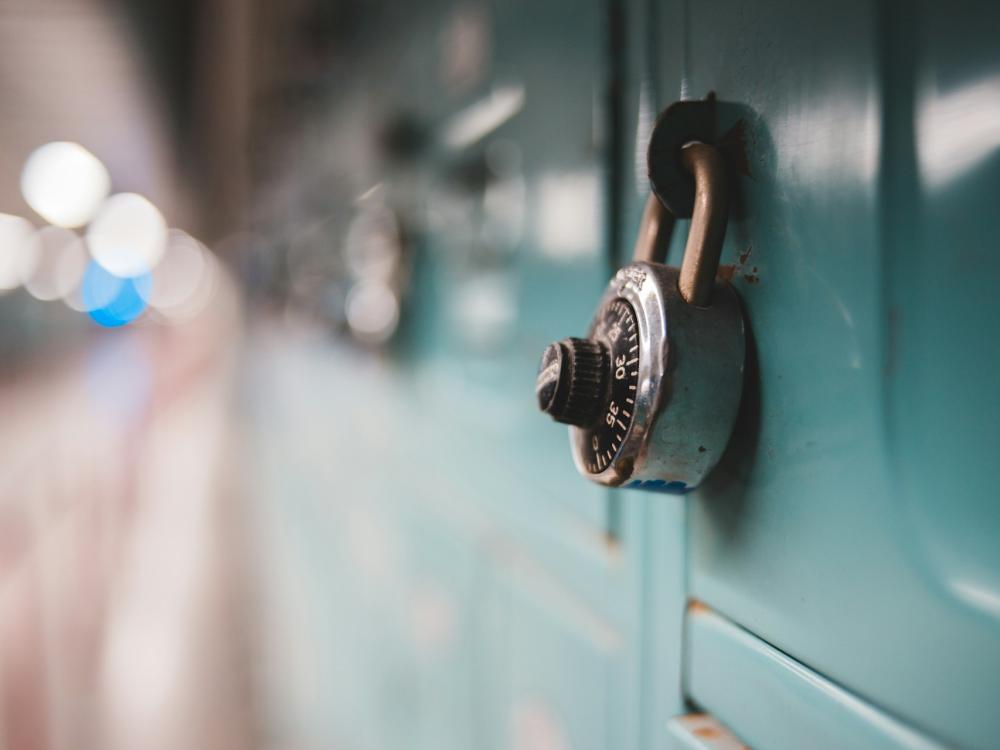 a dial combination lock on a locker