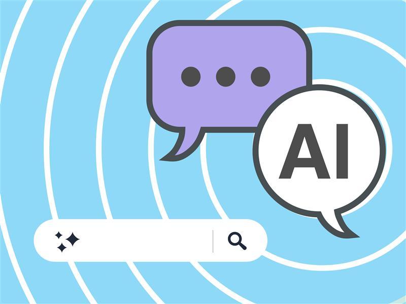 AI speech bubble cartoon graphic, blue and purple