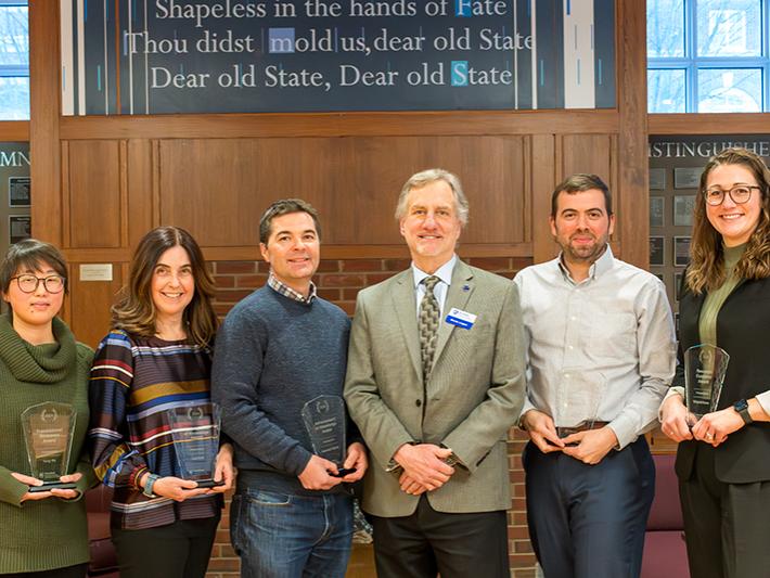 IEE Research Award winners (L to R) Hong Wu, Lisa Emili, Nathaniel Warner, Brice Logan, Brian Fronk, Margaret Busse.