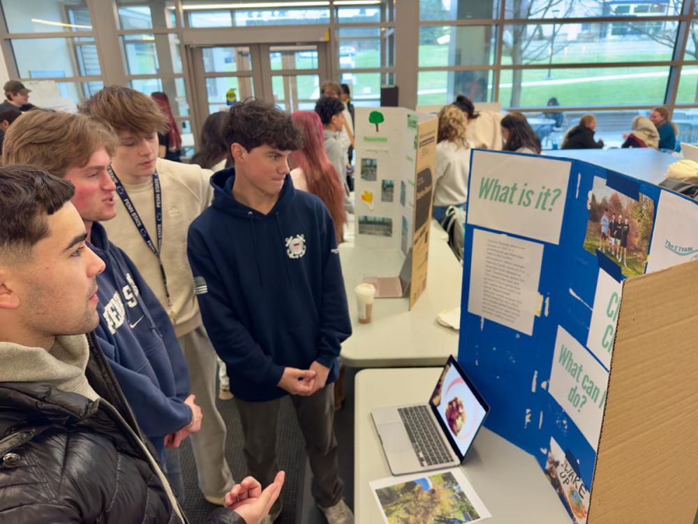 Students looking at a poster display