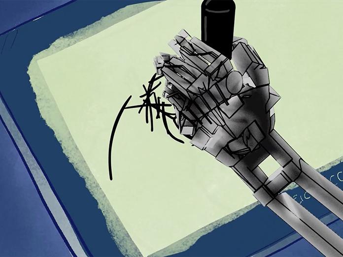 Graphic image of a robot hand drawing