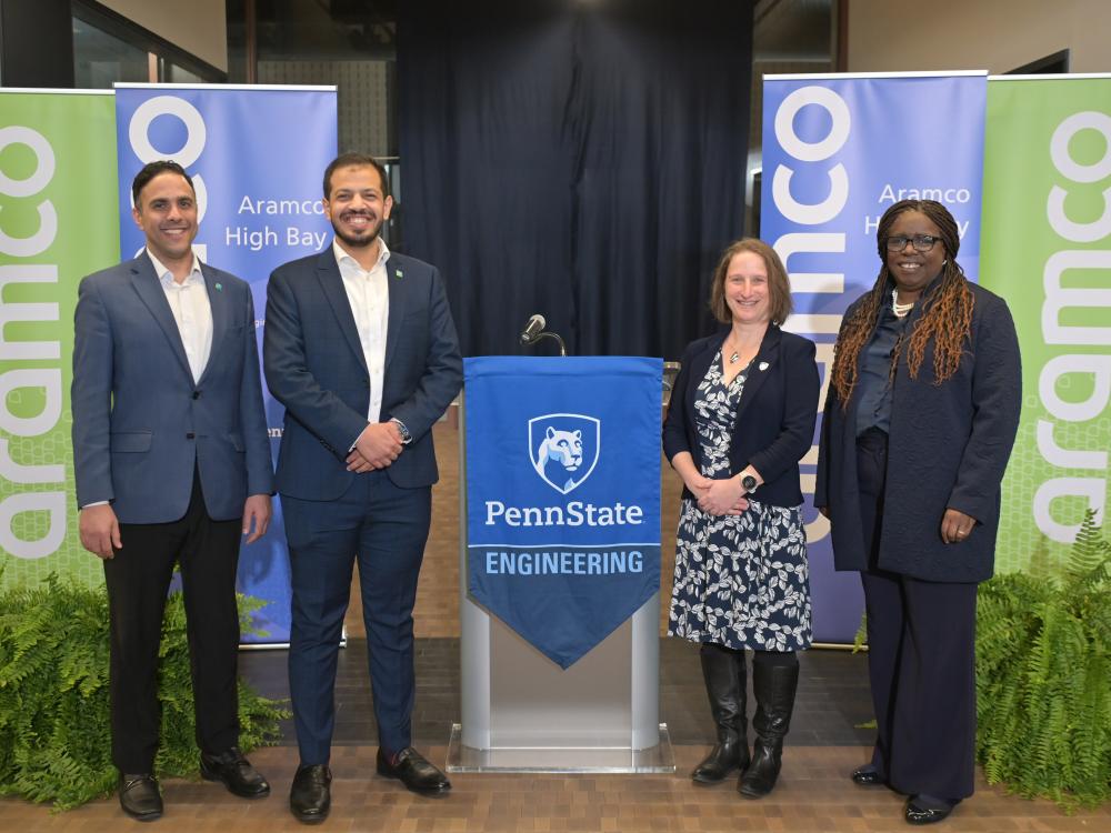 People standing near a podium