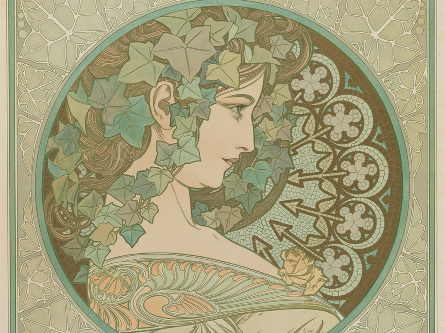 Artwork of a woman with green and ivy