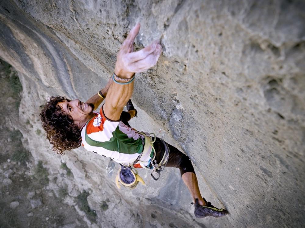 A man climbs a rock wall