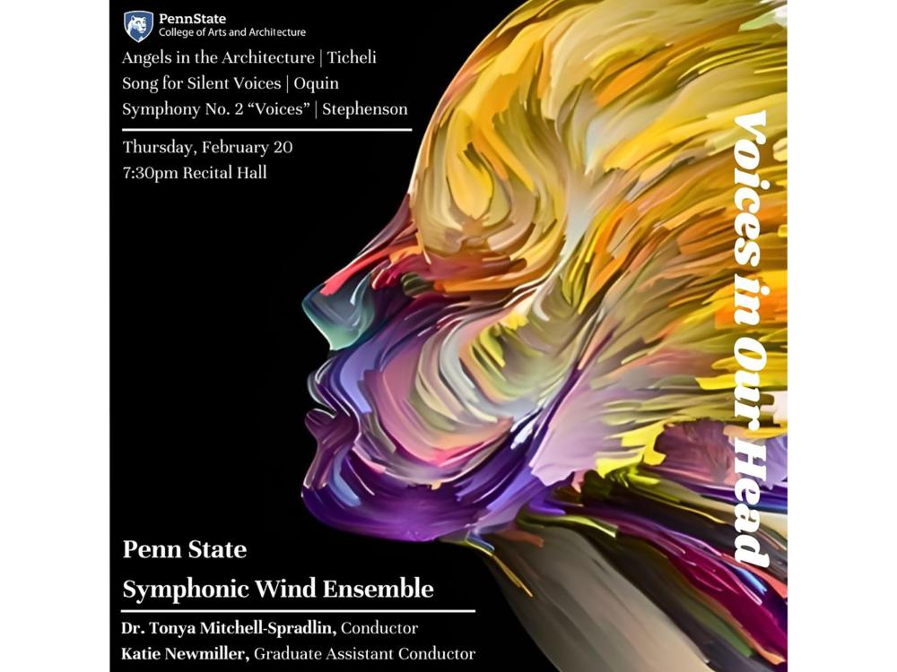 Image of a colorful face on the symphonic wind ensemble poster