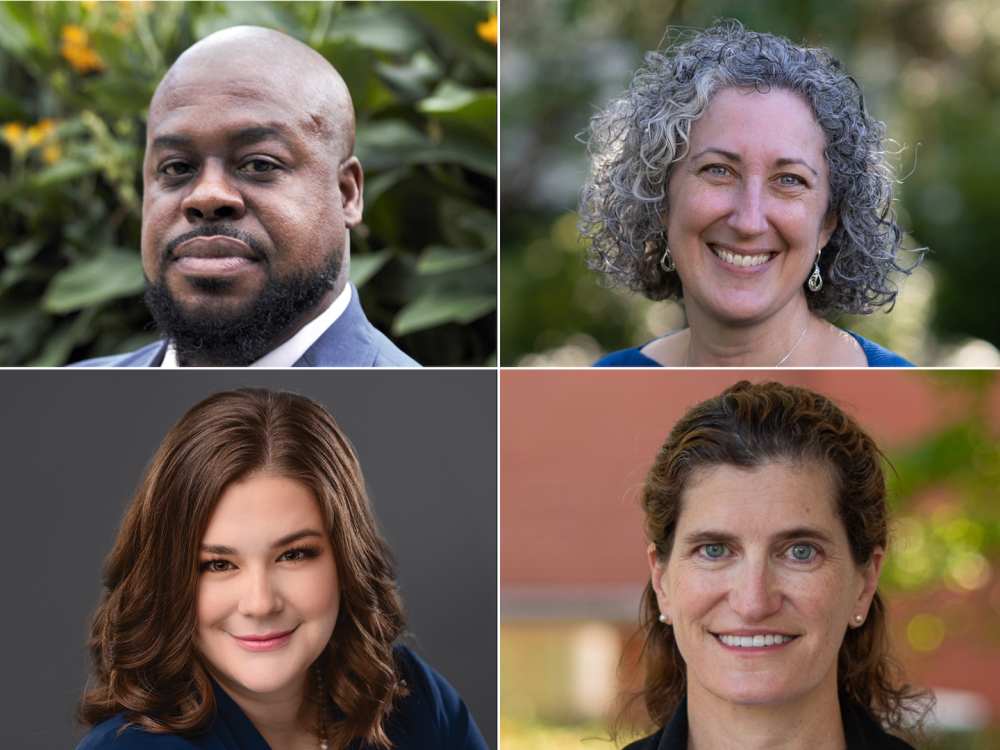 closeup portraits of four smiling adults