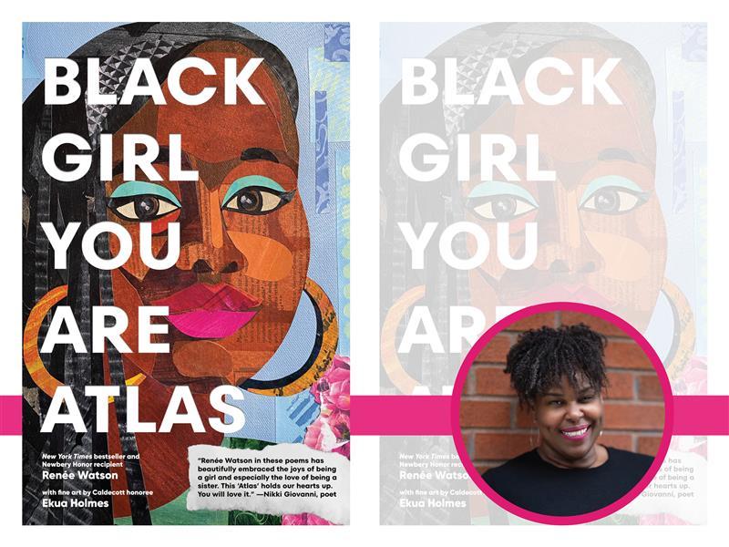 cover art of Black Girl You Are Atlas, with insert headshot of author