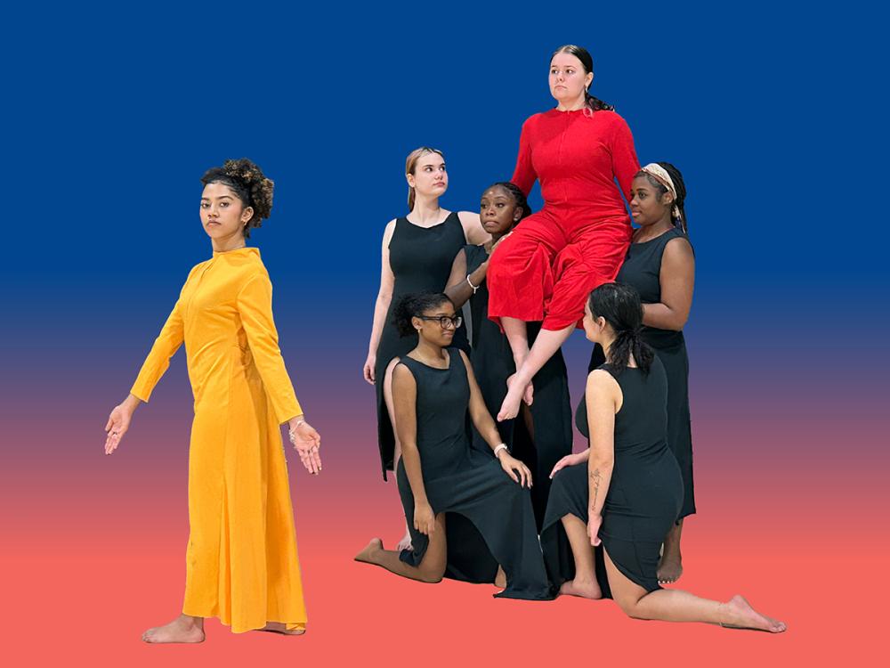 Dancers from Penn State Altoona's Ivyside Dance Ensemble rehearse for their spring 2025 performance.