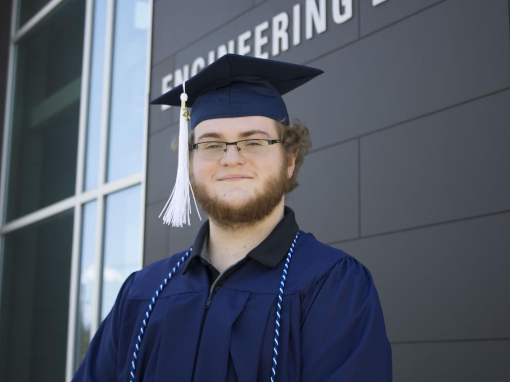 Student wearing commencement regalia