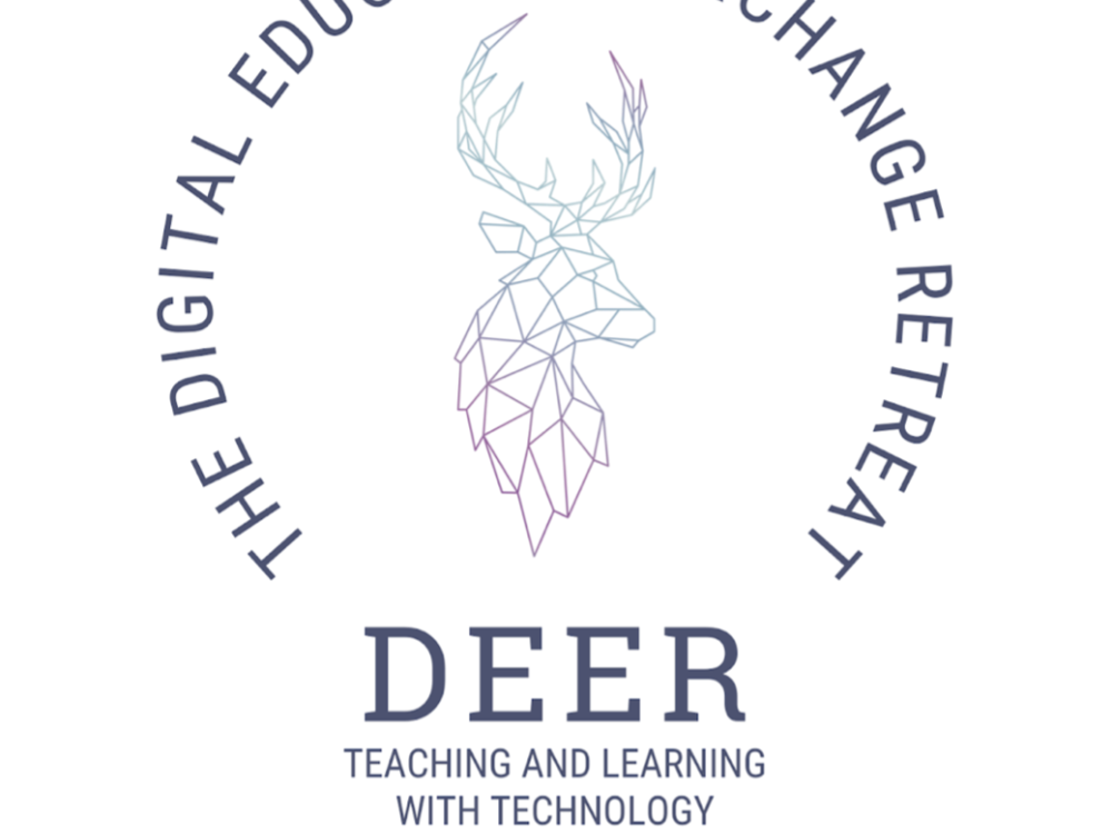 Logo for the Digital Education Exchange Retreat (DEER), featuring a geometric deer head shaped like a light bulb. Text reads: “DEER – Teaching and Learning with Technology – Penn State – May 2025.”