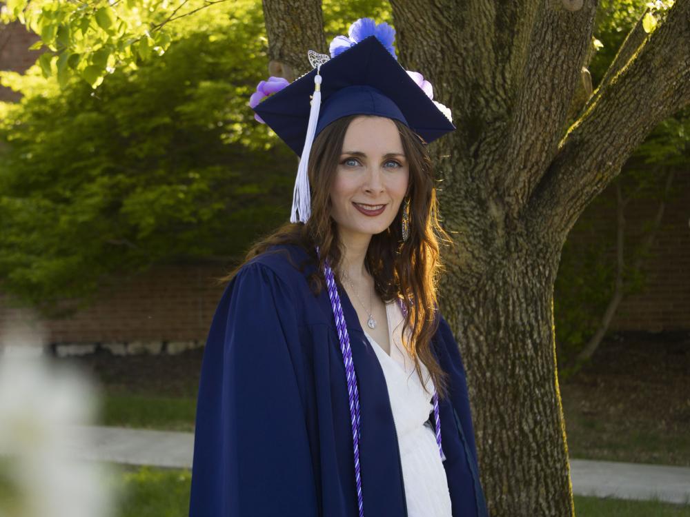 Student wearing commencement regalia