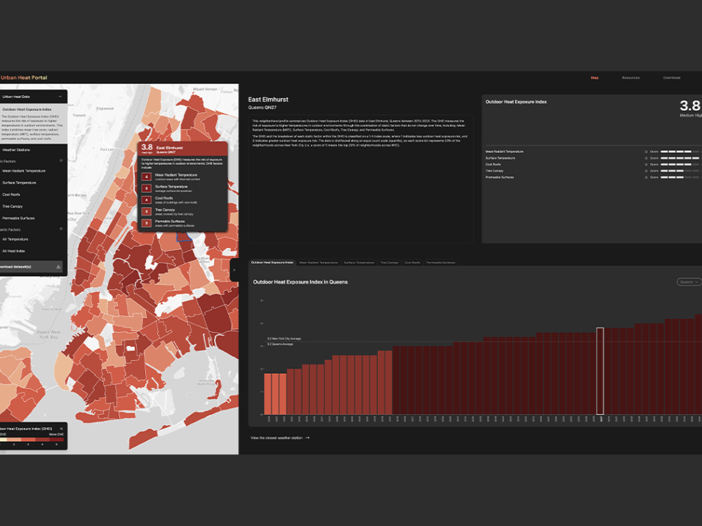 A map showing reflecting rising temperatures in New York City.