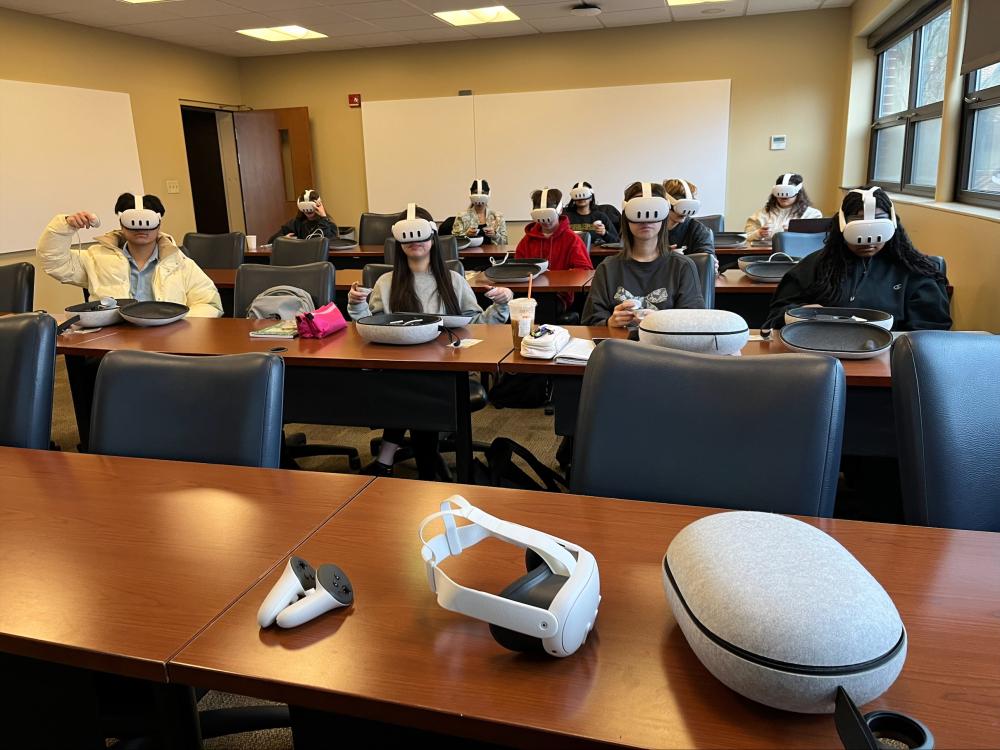 Penn State York students experience Virtual Reality headsets during Biology class.