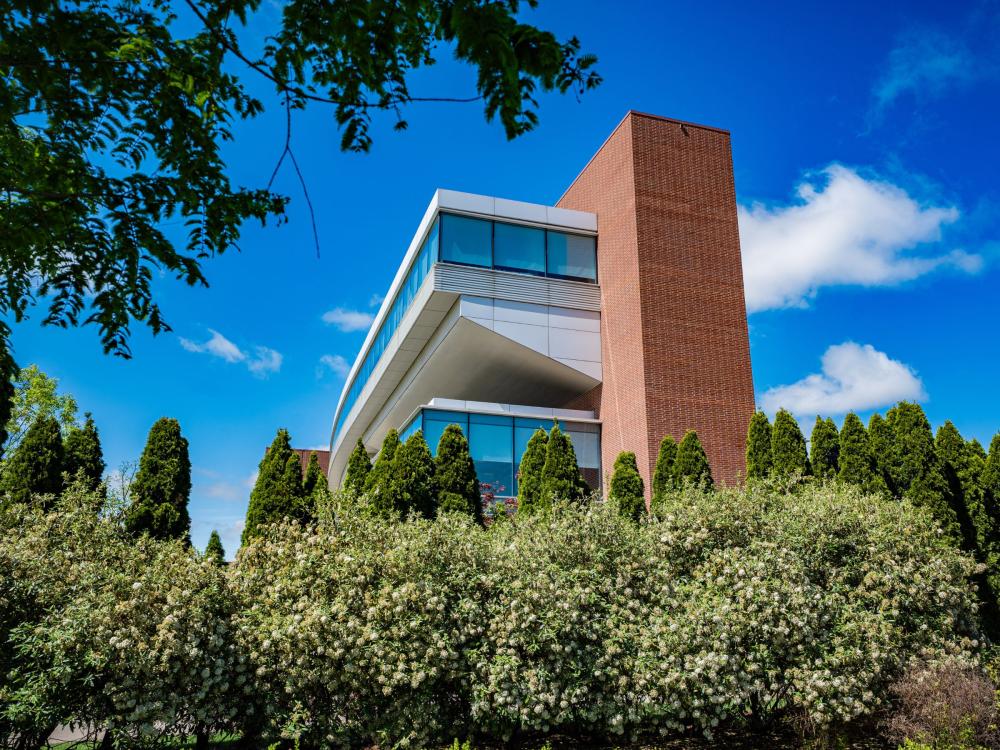 Penn State University Park campus building in spring