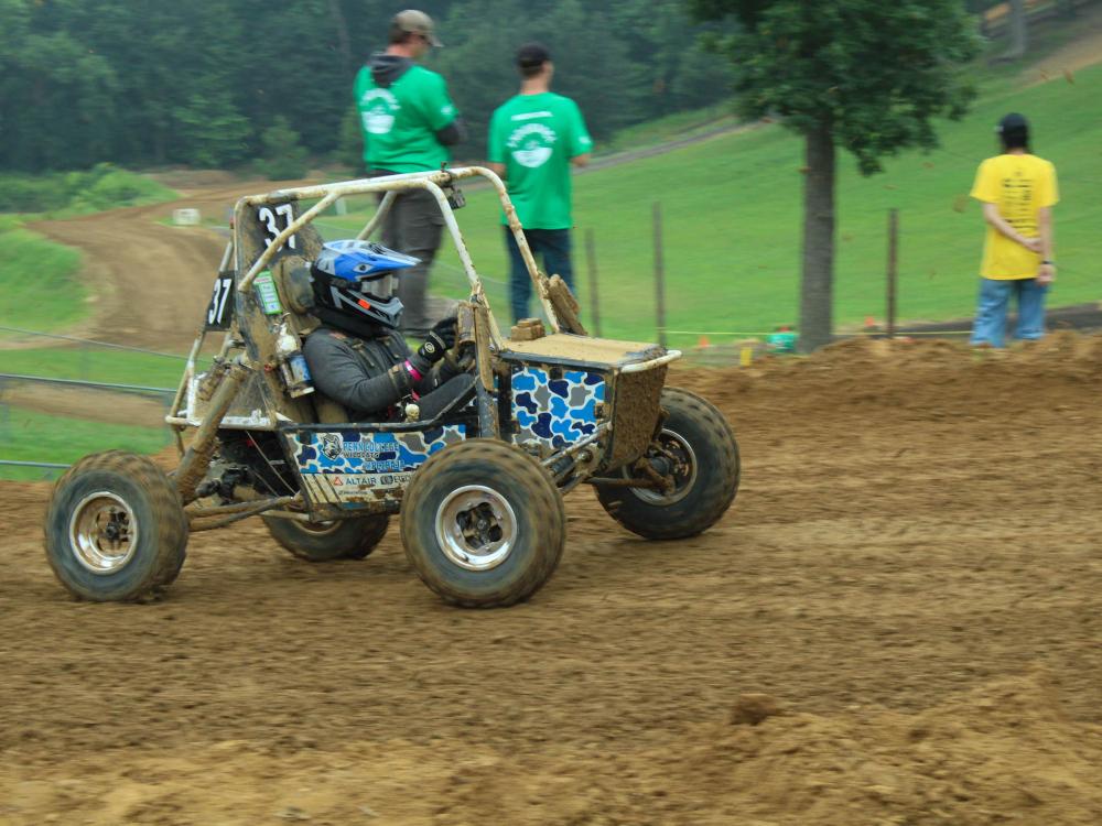 Brian P. Rogers drives the Pennsylvania College of Technology car in the endurance race at Baja SAE Maryland.